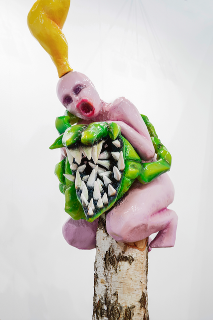 Josefin Arnell,  styrofoam, acrylic, fiberglass, acrylic paint, varnish, wood, metal, (Mother) sucking gates, 2019