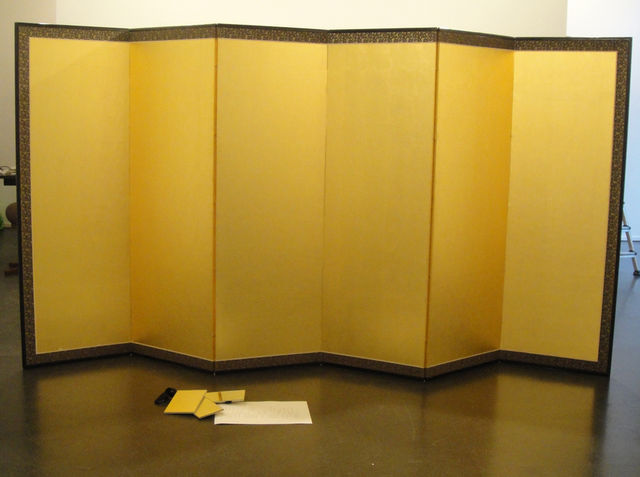 Jimmy Robert, 19th century Japanese folding screen with gold leaf, mirrors, paper (performance installation), Untitled, 2011