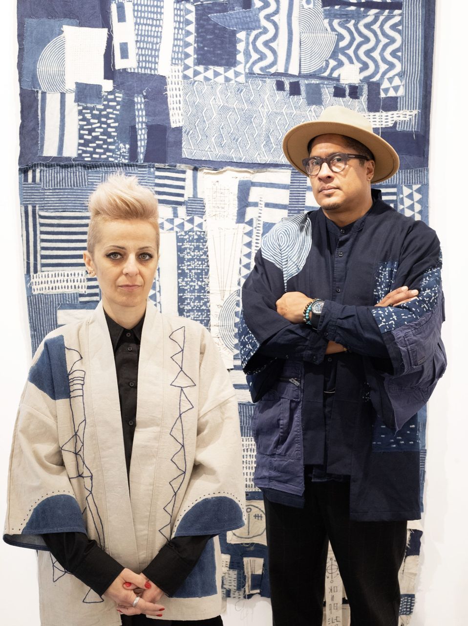 Antonio Jose Guzman & Iva Jankovic, Silkscreen & Ajrakh Block Printed Indigo Dye on Canvas, Satellite Cluster, 