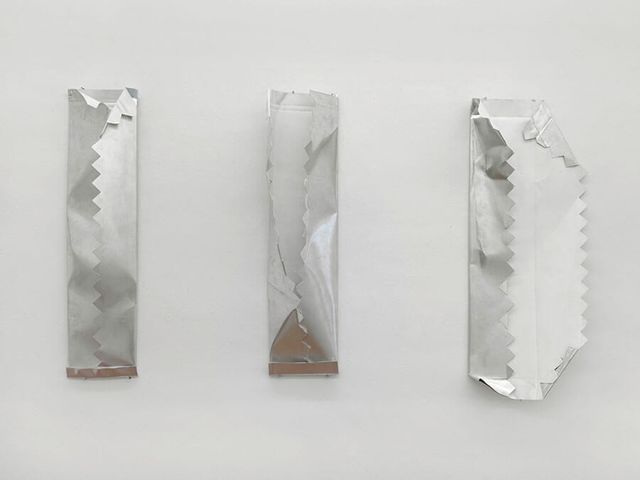 Dina Danish, Folded aluminum sheet, paper, oil paint, Study: gum as form 1, 2, 3, 4, 5, 2013