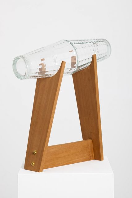 Amalia Pica, Drinking glasses and wood, Device for mutual eavesdropping #4, 2013