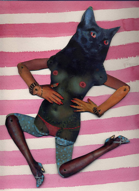 Martha Colburn, Collage painting for the film, Cats Amore, 2000