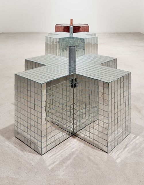 Tariq Alvi, Wood, mirrored tiles, galvanized steel, And Rose, 2017