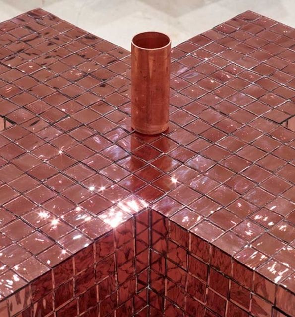 Tariq Alvi, Wood, mirrored tiles, galvanized steel, And Rose (detail), 2017