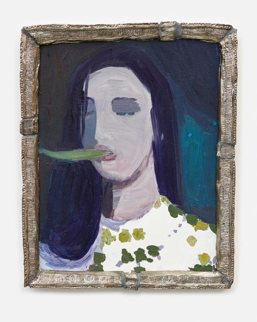 Helen Verhoeven, Oil on panel with ceramic frame, Banana Face, 2019