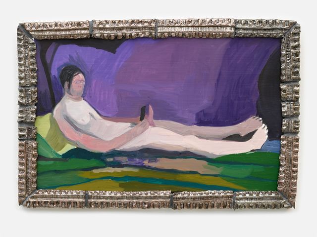 Helen Verhoeven, Oil on panel with ceramic frame, Dick Pic/Nice Yard Little Man, 2019