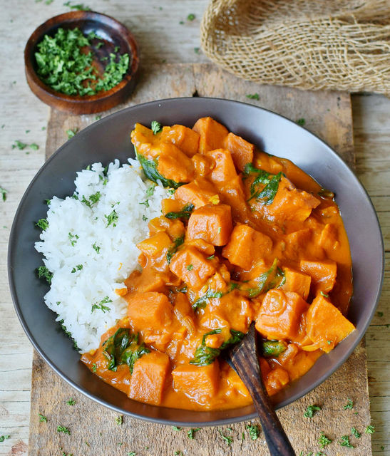 The choices of  Jimmy Robert, Sweet potato massalam curry. Veggie dish eaten with naan bread stuffed with coconut. , - Im currently eating - , 