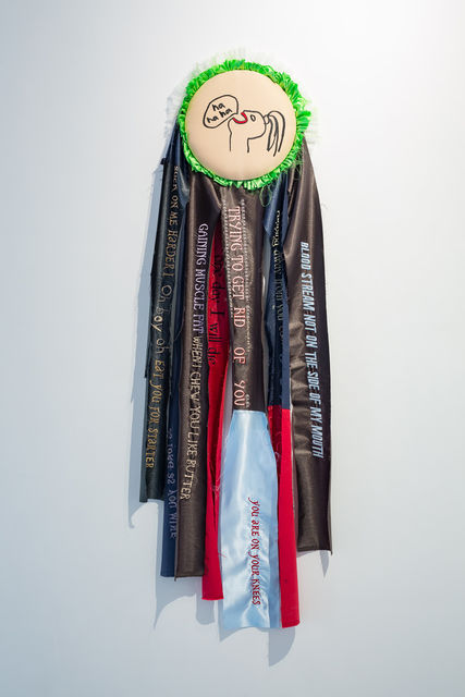 Josefin Arnell, Hand and maschine embroidery on textile, Rosett (Suck on me harder I eat you for starter), 2020