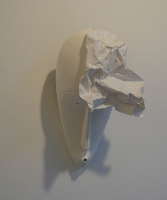 Jimmy Robert, Spray painted wooden mask, paper, Relaxed II, 2011
