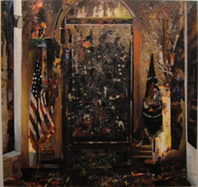 Tjebbe Beekman, Acrylic, enamel, sand on canvas on panel, X-mas at the White House, 2011