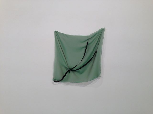 Sue Tompkins, Green silk, safety pins, zip, All Our Varied Hearts, 2013