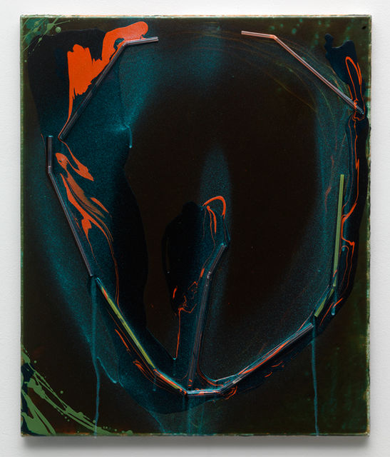Nathaniel Mellors, Enamel, resin, straws, on canvas, First Straw Painting, 2014