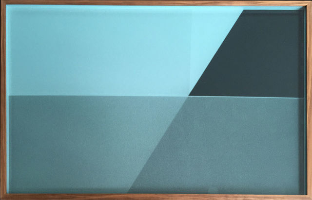 Amalia Pica, Ilford silver bromide fibre based print, coloured perspex, walnut frame, Intersection fragment #4 (blue), 2014