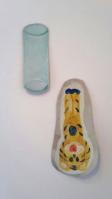 Aukje Koks, Crayon on paper, oil on linen, Toetanchamon with Plexiglass Cylinder, 