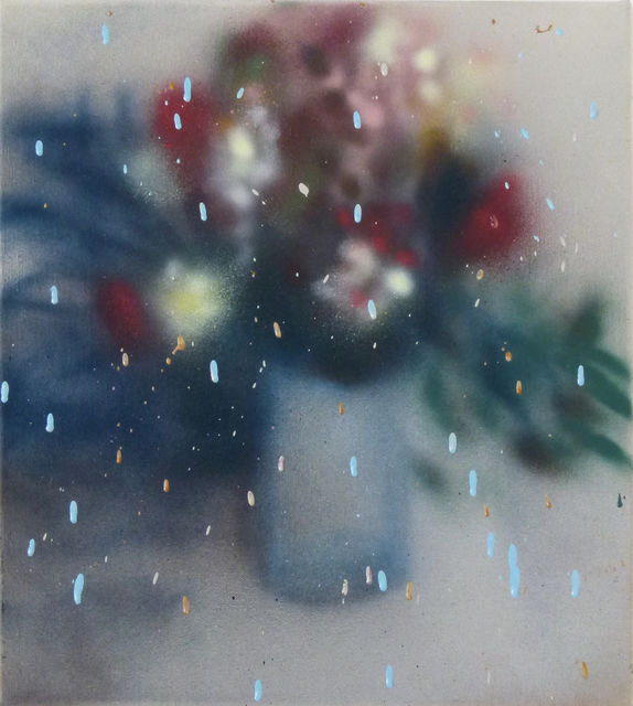 Aukje Koks, Oil and spray paint on linen, Vase de Fleurs 1, 2017