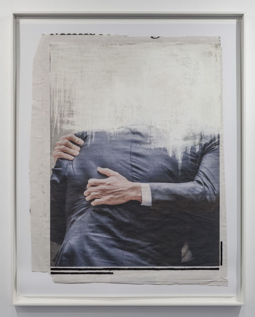 Amie Dicke, Sandpaper abrasion on archival inkjet print, framed, Political Horizon, 2017
