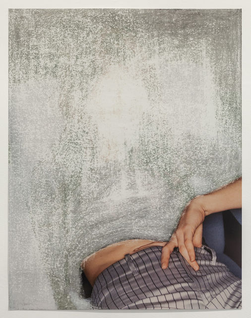 Amie Dicke, Sandpaper abrasion on archival inkjet print, The belly and the finger, 2017