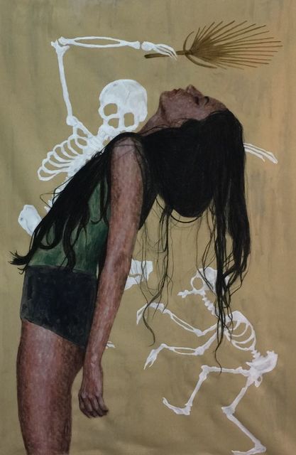 Iris van Dongen, Acrylic, pastel, pressed charcoal on canvas, Monkey, 2018