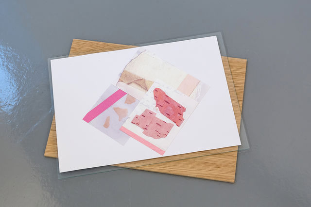 Jimmy Robert, Inkjet print collage on paper, glass, oak panel, Untitled (skin), 2018