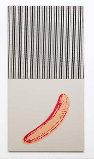 Thomas Raat, Powder coated aluminium, imitation leather, acrylic on linen, Wand, 2021