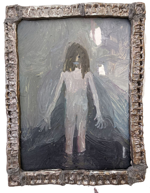 Helen Verhoeven, Oil on panel with ceramic frame, What I Saw, 2021