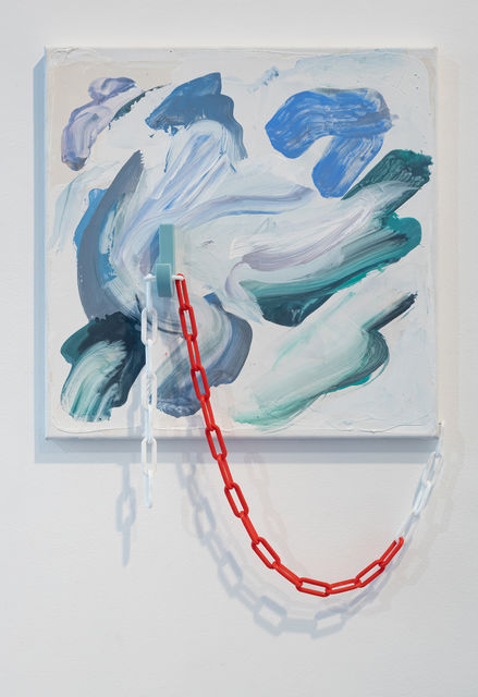 Melissa Gordon, Acrylic, marble dust, hook and chain on canvas, What’s the hook, what’s the handle?, 2021