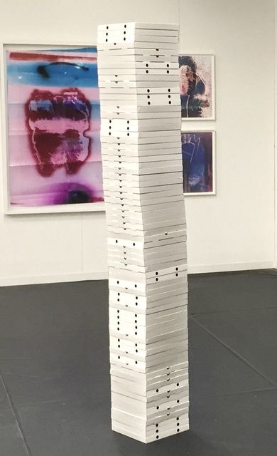 Daniel Van Straalen, Installation with pizza boxes, Studio life, 2015