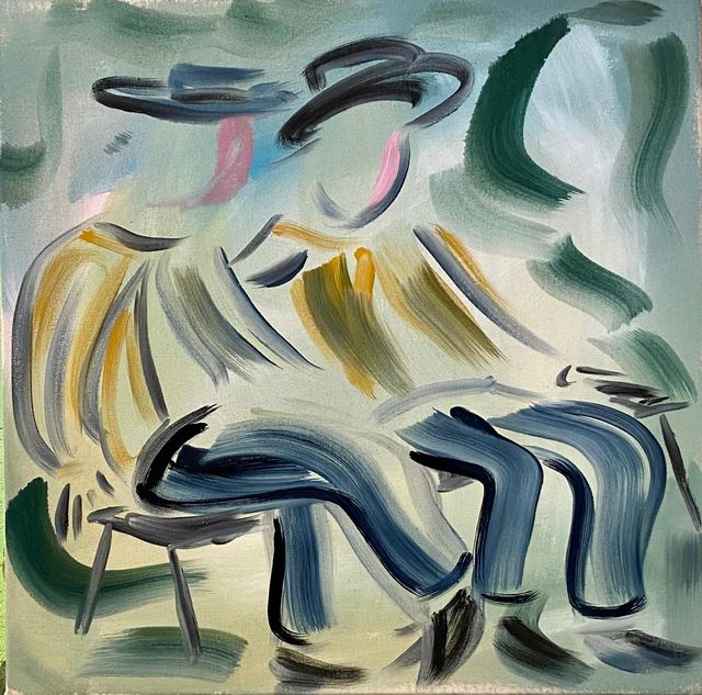 Pim Blokker, Acrylpigment on cotton, sitting and waiting, 2021