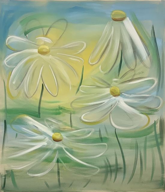 Pim Blokker, Acrylpigment on cotton, daisies, 2021