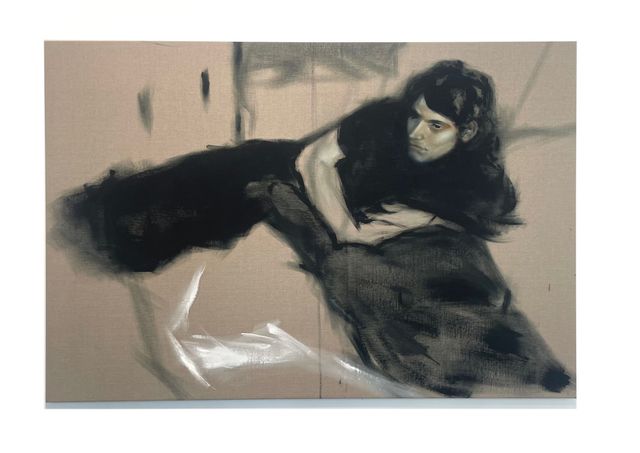 Erika Peucelle, Oil on canvas, A boy in a bed, 2025
