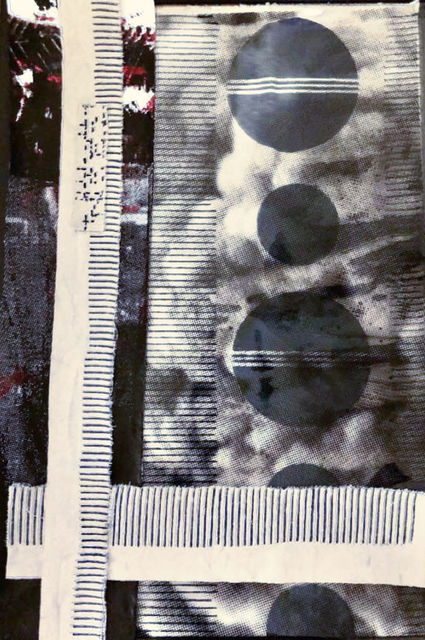 Antonio Jose Guzman  & Iva Jankovic, Silkscreen & Ajrakh Block Printed Indigo Dye on Canvas, Satellite Cluster, 2023